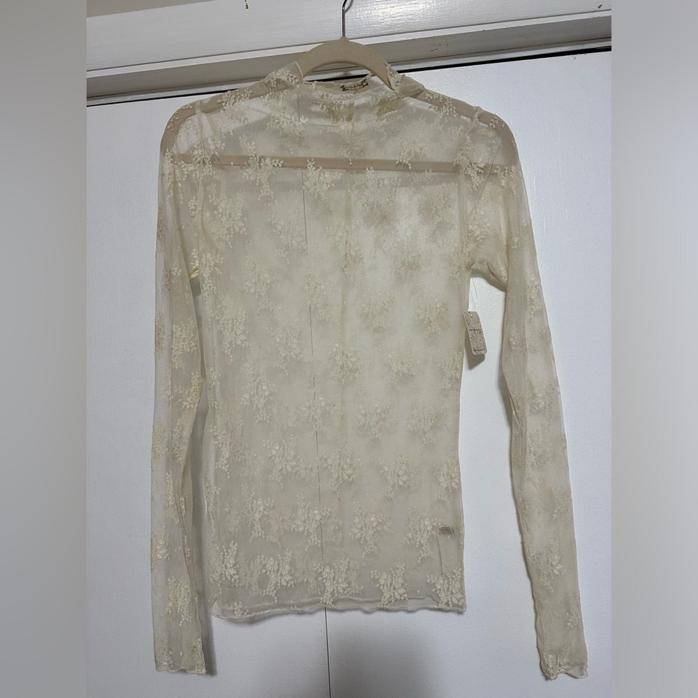 NWT Free People Lady Lux mesh layering top in ivory, lace size Medium